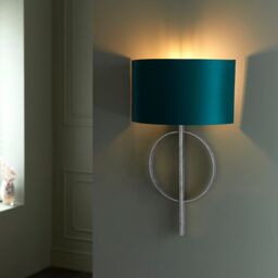 Loops Antique Silver Leaf Wall Light & Teal Satin Half Shade Dimmable Filament Lamp in Metallics - thumbnail 5