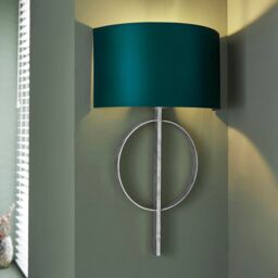 Loops Antique Silver Leaf Wall Light & Teal Satin Half Shade Dimmable Filament Lamp in Metallics - thumbnail 3