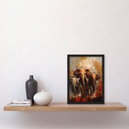 Artery8 The Elephant Charge By Duncan Flint African Elephants Oil Painting Artwork Framed Wall Art Print A4 in Black - thumbnail 4