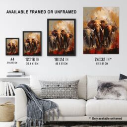 Artery8 The Elephant Charge By Duncan Flint African Elephants Oil Painting Artwork Framed Wall Art Print A4 in Black - thumbnail 3
