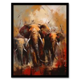 Artery8 The Elephant Charge By Duncan Flint African Elephants Oil Painting Artwork Framed Wall Art Print A4 in Black - thumbnail 1
