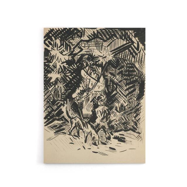 "Artery8 Hunter With Child & Hound Kubincan Canvas Wall Art Print in Black - Size: W18"" x H24""" - image 1