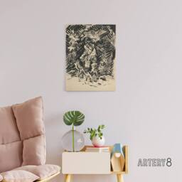 "Artery8 Hunter With Child & Hound Kubincan Canvas Wall Art Print in Black - Size: W18"" x H24""" - thumbnail 3