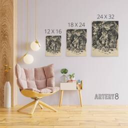"Artery8 Hunter With Child & Hound Kubincan Canvas Wall Art Print in Black - Size: W18"" x H24""" - thumbnail 4