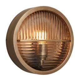 Industville Bulkhead Outdoor & Bathroom Round Wall Light - Brass - Ribbed Glass in Metallic Gold - Size: Medium - thumbnail 3