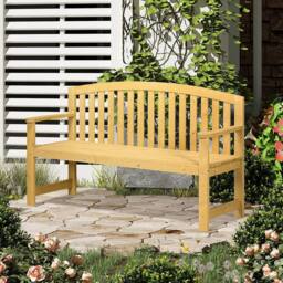 OUTSUNNY Wooden Garden Bench 2 Seater Slatted Seat with Arm for Park Patio Orange - thumbnail 1