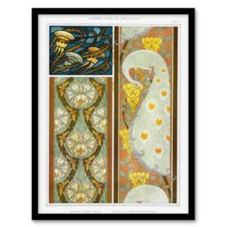 Artery8 Maurice Pillard Verneuil Framed Wall Art Peacock Jellyfish Lily Nouveau Patterns in Brown - Size: A4 - thumbnail 1