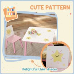 AIYAPLAY 3-Piece Kids Table with 2 Chairs Set for Bedroom, Nursery in Pink - thumbnail 6