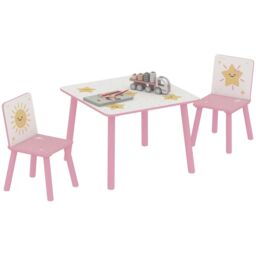AIYAPLAY 3-Piece Kids Table with 2 Chairs Set for Bedroom, Nursery in Pink - thumbnail 2