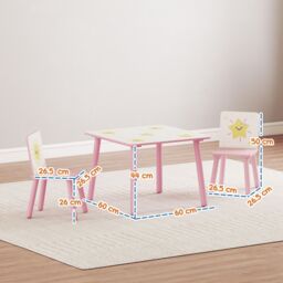 AIYAPLAY 3-Piece Kids Table with 2 Chairs Set for Bedroom, Nursery in Pink - thumbnail 3
