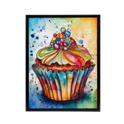 "Artery8 Cupcake Vibrant Watercolour Kitchen Decor Framed Canvas Wall Art Print - Size: W12"" x H16""" - thumbnail 1