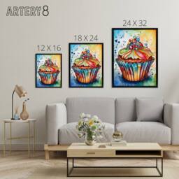 "Artery8 Cupcake Vibrant Watercolour Kitchen Decor Framed Canvas Wall Art Print - Size: W12"" x H16""" - thumbnail 4