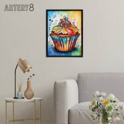 "Artery8 Cupcake Vibrant Watercolour Kitchen Decor Framed Canvas Wall Art Print - Size: W12"" x H16""" - thumbnail 3