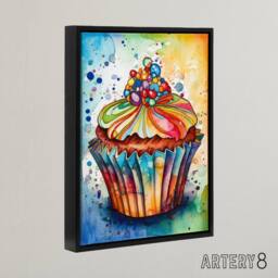 "Artery8 Cupcake Vibrant Watercolour Kitchen Decor Framed Canvas Wall Art Print - Size: W12"" x H16""" - thumbnail 2