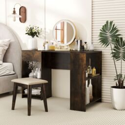 Gymax L-Shaped Desk Compact Corner Executive Desk With Shelves-Dark Brown in Dark Brown - thumbnail 8