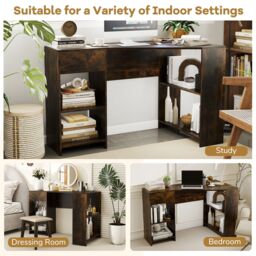 Gymax L-Shaped Desk Compact Corner Executive Desk With Shelves-Dark Brown in Dark Brown - thumbnail 7