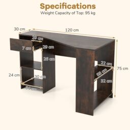 Gymax L-Shaped Desk Compact Corner Executive Desk With Shelves-Dark Brown in Dark Brown - thumbnail 2