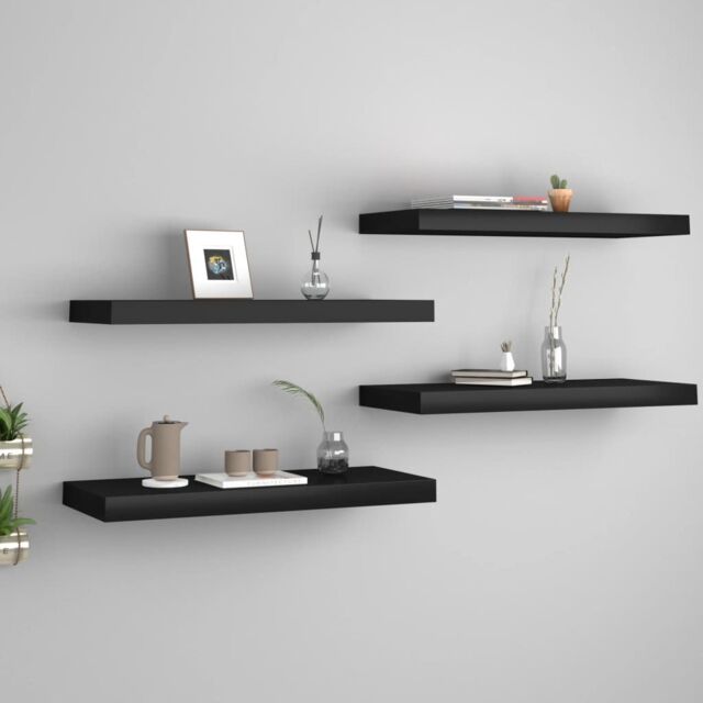 Berkfield Home Floating Wall Shelves 4 pcs Black 60x23.5x3.8 cm MDF - image 1