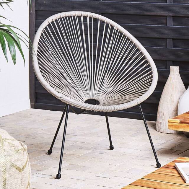Wyld and Coco Papasan Garden Chair Light Grey PE Rattan with Steel Base - image 1