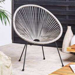 Wyld and Coco Papasan Garden Chair Light Grey PE Rattan with Steel Base