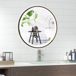 Costway 60 x 60 CM Lighted Bathroom Mirror High-Definition Shatter-Proof Mirror with 3 Color LED Light in Silver - thumbnail 1