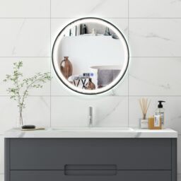 Costway 60 x 60 CM Lighted Bathroom Mirror High-Definition Shatter-Proof Mirror with 3 Color LED Light in Silver - thumbnail 2
