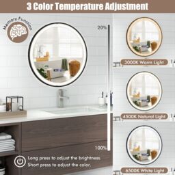 Costway 60 x 60 CM Lighted Bathroom Mirror High-Definition Shatter-Proof Mirror with 3 Color LED Light in Silver - thumbnail 4