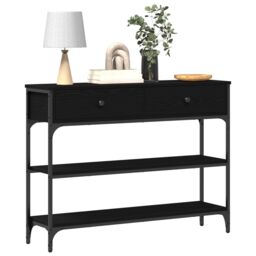 Berkfield Home Console Table Black Oak 100x25x75 cm Engineered Wood & Steel - Size: 100 x 25 x 75 cm - thumbnail 3