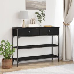 Berkfield Home Console Table Black Oak 100x25x75 cm Engineered Wood & Steel - Size: 100 x 25 x 75 cm