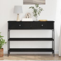 Berkfield Home Console Table Black Oak 100x25x75 cm Engineered Wood & Steel - Size: 100 x 25 x 75 cm - thumbnail 4