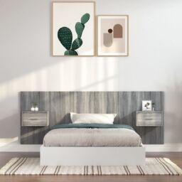 Berkfield Home Bed Headboard with Cabinets Grey Sonoma Engineered Wood - thumbnail 1