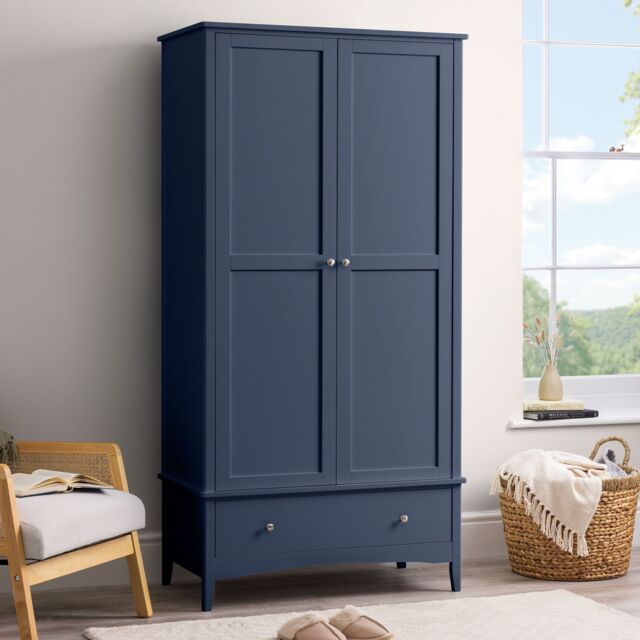 Christow Navy Double Wardrobe with Drawer 2 Door Bedroom Storage Furniture Cupboard - image 1