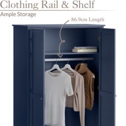 Christow Navy Double Wardrobe with Drawer 2 Door Bedroom Storage Furniture Cupboard - thumbnail 4