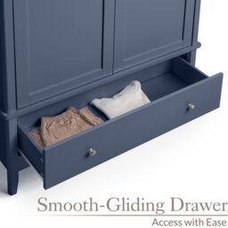 Christow Navy Double Wardrobe with Drawer 2 Door Bedroom Storage Furniture Cupboard - thumbnail 5