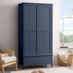 Christow Navy Double Wardrobe with Drawer 2 Door Bedroom Storage Furniture Cupboard - thumbnail 1