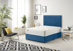 Somnior Platinum Ortho Sprung Memory Foam Mattress with Divan Bed with Headboard Plush Fabric in Navy - Size: Small Double - thumbnail 1