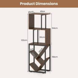 Costway 6-Tier Bookshelf Industrial Bookcase Wooden S-Shaped Storage Organizer in Brown - thumbnail 2