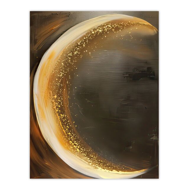 "Artery8 Crescent Moon Oil Painting Gold Sparkle Wall Art Print in Brown - Size: W12"" x H16""" - image 1
