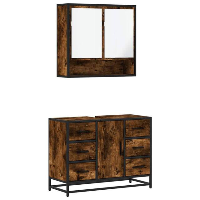 Berkfield Home 2 Piece Bathroom Furniture Set Smoked Oak Engineered Wood in Brown - image 1