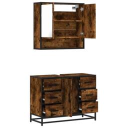 Berkfield Home 2 Piece Bathroom Furniture Set Smoked Oak Engineered Wood in Brown - thumbnail 8