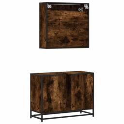 Berkfield Home 2 Piece Bathroom Furniture Set Smoked Oak Engineered Wood in Brown - thumbnail 7