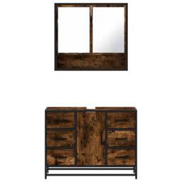 Berkfield Home 2 Piece Bathroom Furniture Set Smoked Oak Engineered Wood in Brown - thumbnail 5