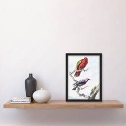 "Artery8 Red Green Parrot & Bird Watercolour Schouman Framed Wall Art Print in White - Size: W12"" x H16""" - thumbnail 4