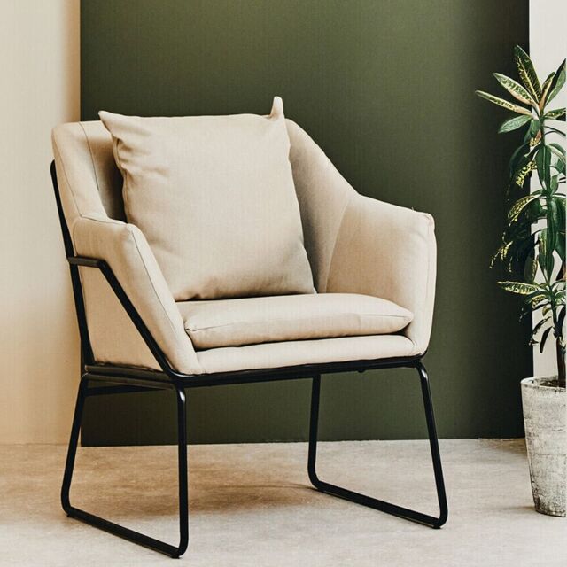 Orsina Stone Armchair, Easy-to-Clean Linen Accent Chair, Arm Support Comfy Armchair, Space-Saver Dining Armchair in Cream - image 1