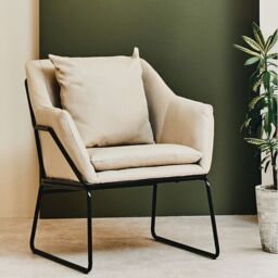 Orsina Stone Armchair, Easy-to-Clean Linen Accent Chair, Arm Support Comfy Armchair, Space-Saver Dining Armchair in Cream