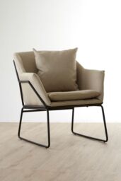 Orsina Stone Armchair, Easy-to-Clean Linen Accent Chair, Arm Support Comfy Armchair, Space-Saver Dining Armchair in Cream - thumbnail 2