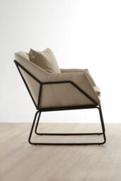 Orsina Stone Armchair, Easy-to-Clean Linen Accent Chair, Arm Support Comfy Armchair, Space-Saver Dining Armchair in Cream - thumbnail 3