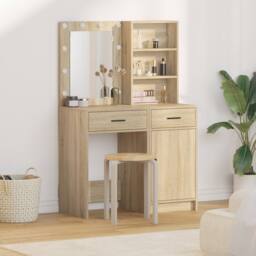 Berkfield Home 2 Piece Dressing Table Set with LED Sonoma Oak Engineered Wood in Brown