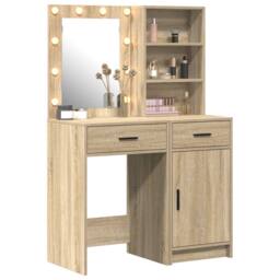 Berkfield Home 2 Piece Dressing Table Set with LED Sonoma Oak Engineered Wood in Brown - thumbnail 3