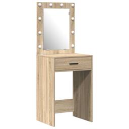 Berkfield Home 2 Piece Dressing Table Set with LED Sonoma Oak Engineered Wood in Brown - thumbnail 4